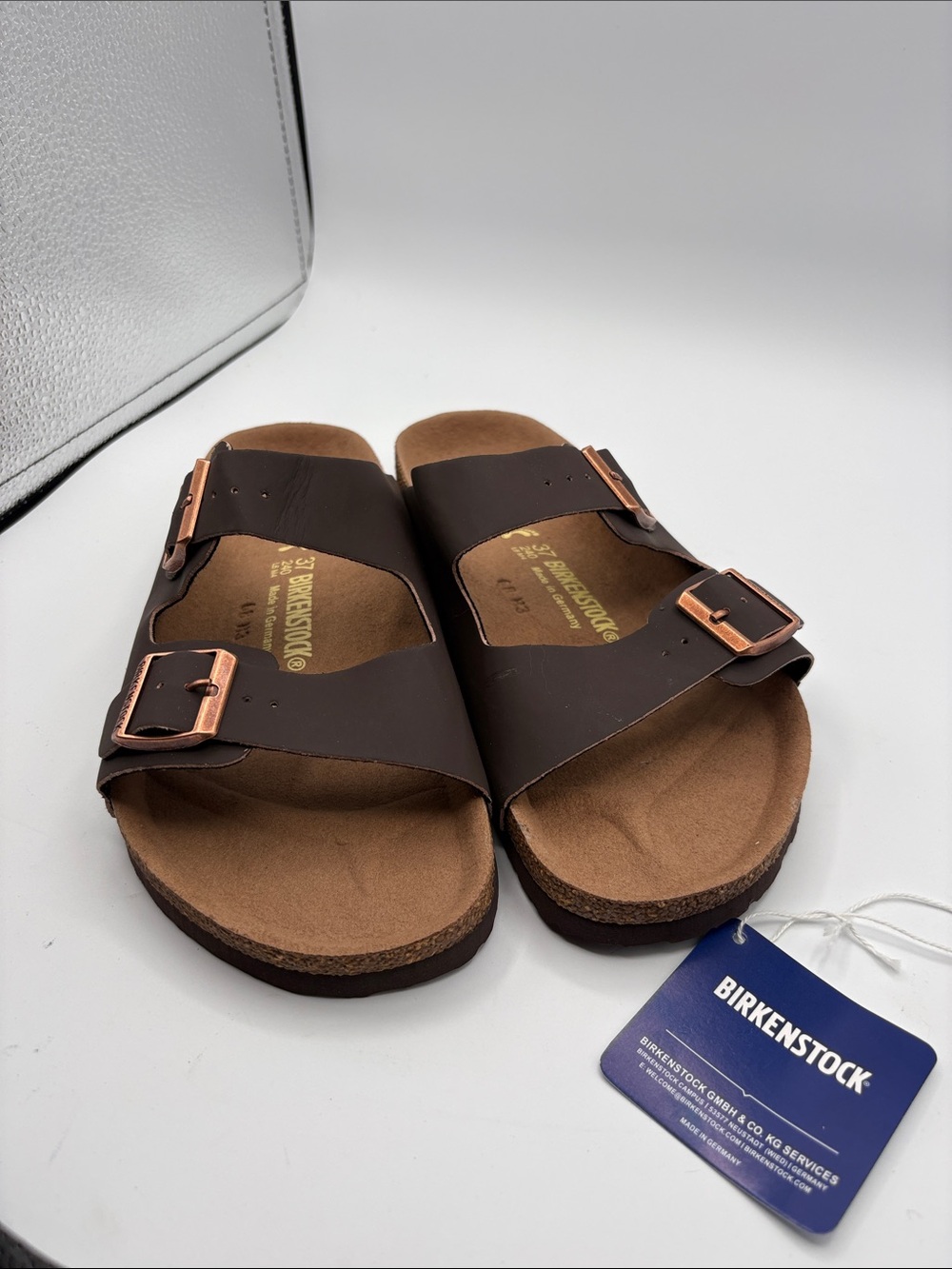 Birkenstock Brown Leather Arizona Double-Strap Sandals with Copper Buckles